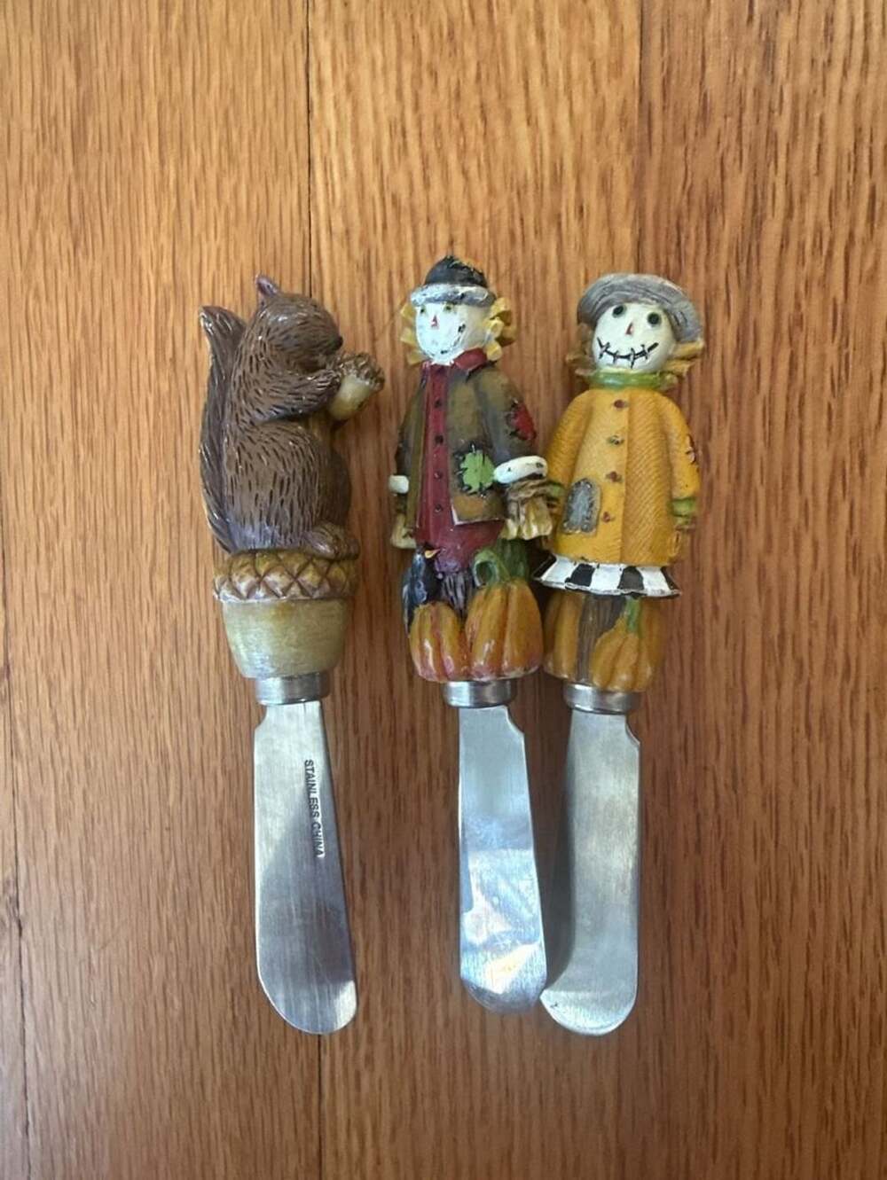Boston Warehouse Fall Scarecrow & Squirrel Knives Set of 3 Stainless Steel